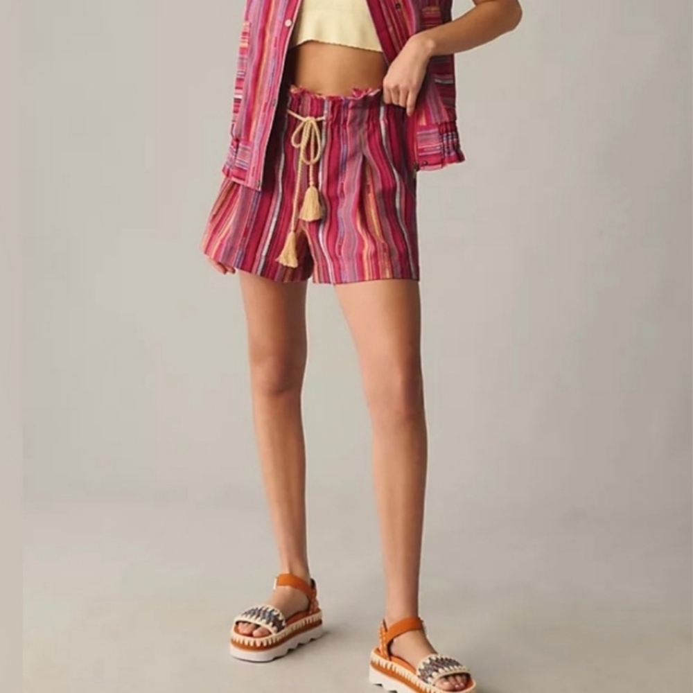 Anthropologie Boho Tasseled Paperbag Shorts XS New